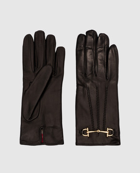 Caridei Чорні шкіряні рукавички з ланцюжком 15819