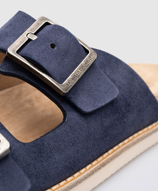 Brunello Cucinelli Сині замшеві шльопанці MZUSILY235 зображення 5