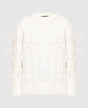 Marina Rinaldi Білий светр з візерунком та пір'ям страуса ARTE