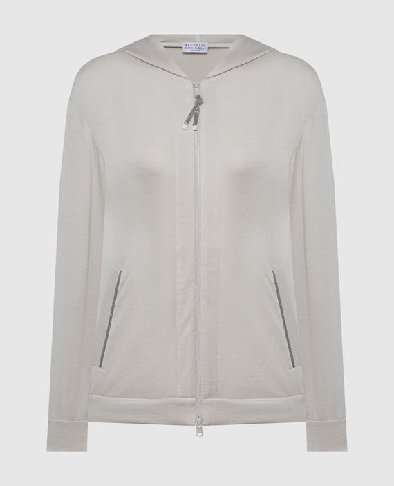 Beige sports jacket with silk and monil chain