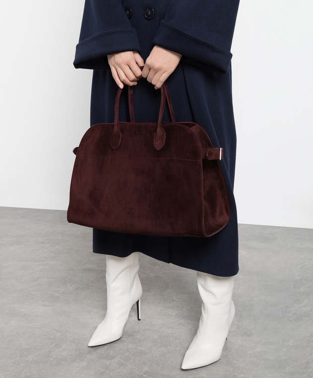 The Row Бордовая сумка-боулер Margaux 15 из замши W1255L25 изображение 2