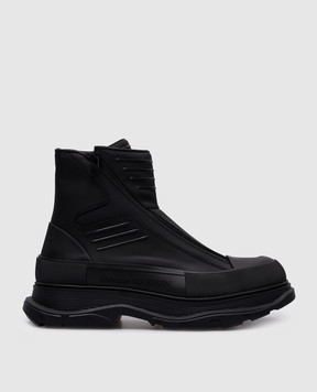 Alexander McQueen Черные кожаные ботинки Tread Slick с логотипом 757712WHYKF