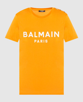 Balmain Оранжевая футболка с принтом логотипа AF1EF005BB02
