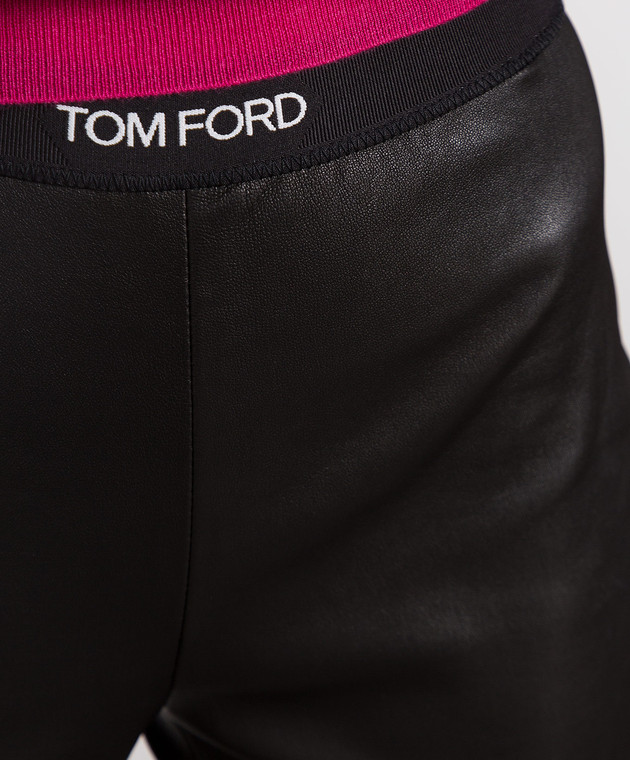 Tom Ford Чорні шкіряні штани з контрастним логотипом PAL718LEX224 зображення 5