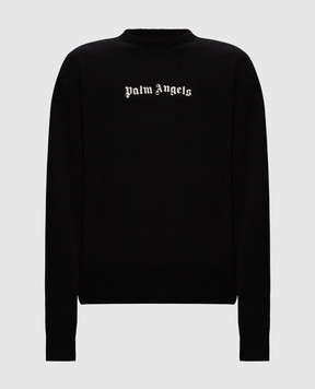 Palm Angels Черный свитер с контрастной вышивкой логотипа PMHE054F23KNI004
