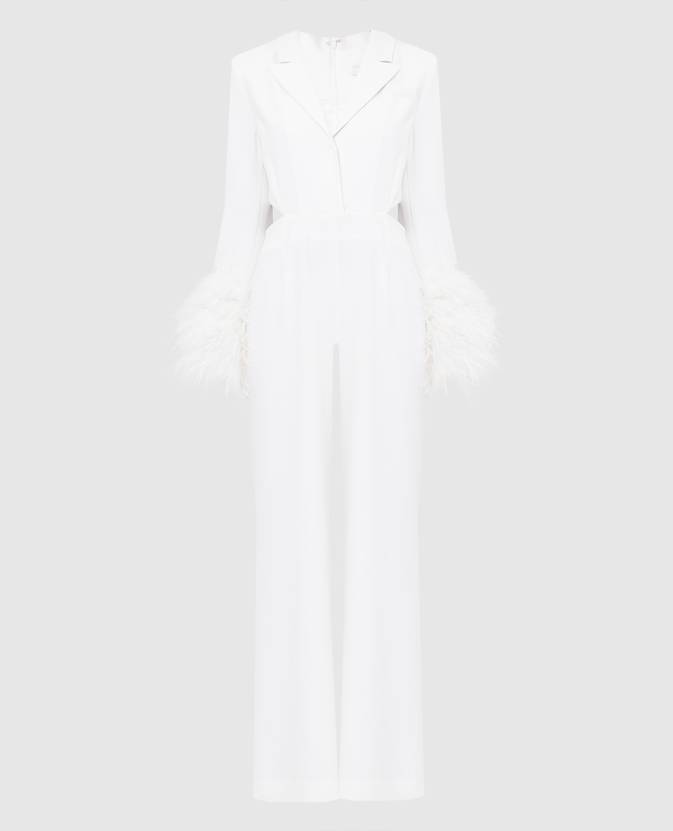 Silas milky jumpsuit with cutouts and feathers