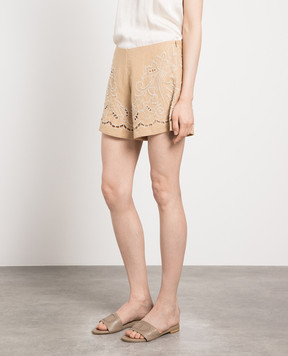 Twinset Коричневі шорти з вишивкою та люрексом 231TT2382