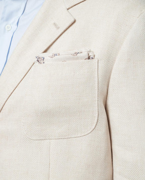 Brunello Cucinelli Бежевый двухсторонний платок-паше из шелка в узор. MR8740091