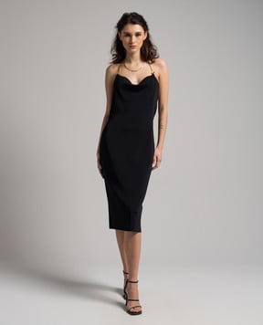 Bottega Veneta Черное платье миди с цепочкой 773543V3O30