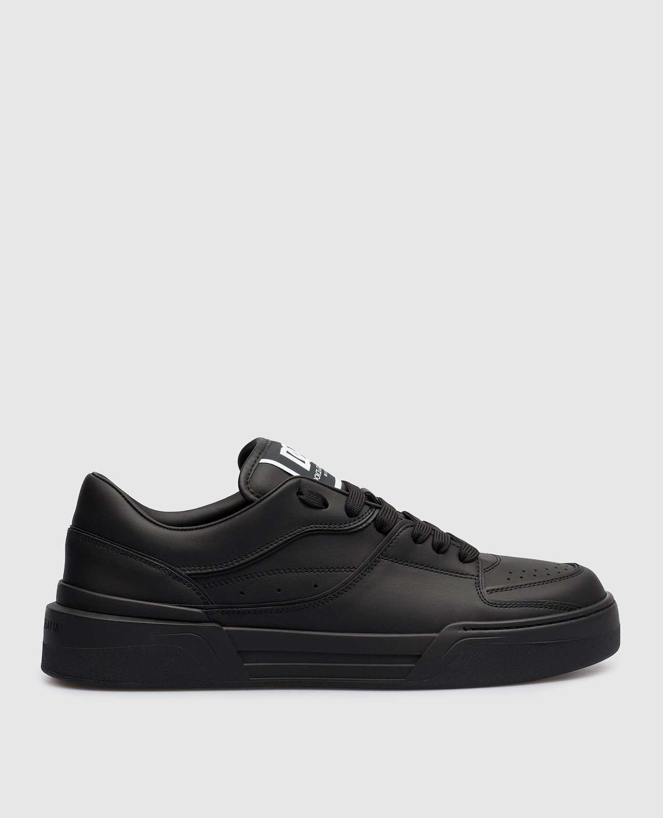 Black leather sneakers from New Roma with logo