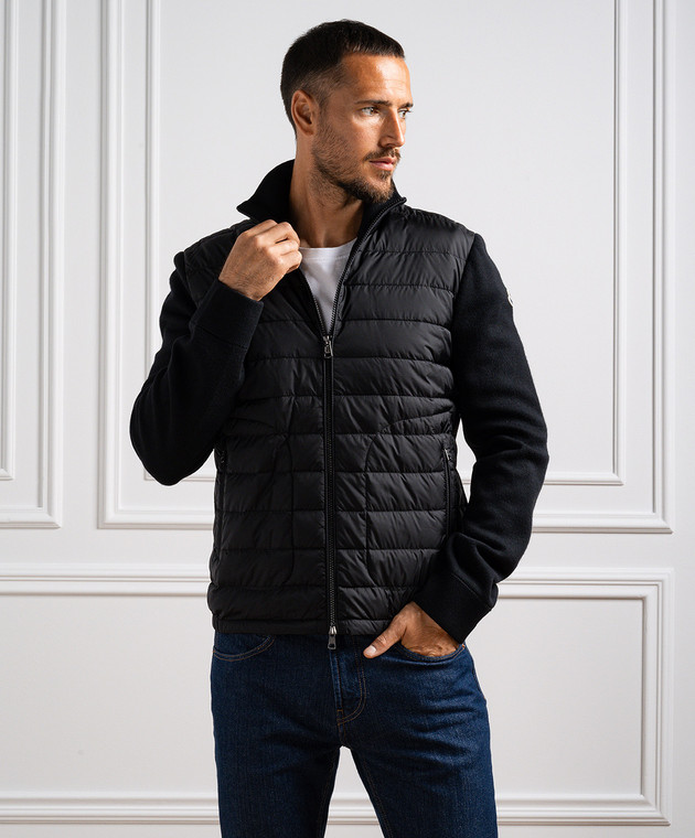 Moncler Черный комбинированный кардиган 9B50700A9341 изображение 3