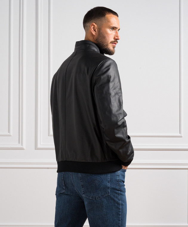 Stefano Ricci Черная кожаная куртка с металлическим логотипом M7J3300220NPVEOP изображение 4