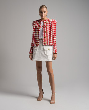 Balmain Белая твидовая юбка с бахромой CF1LA357CE79