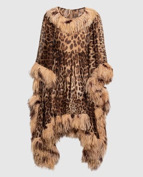 Dolce&Gabbana Платье из шелка в леопардовый принт со страусиными перьями. F6C3UZFS1AR