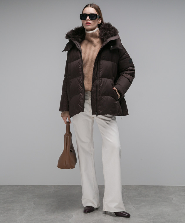 Yves Salomon Army Коричневый пуховик с мехом 24WFM01576M07W изображение 2