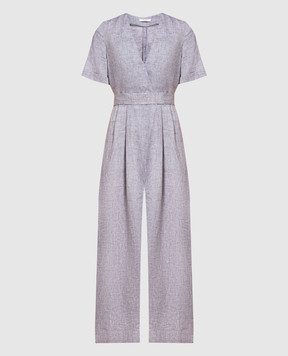 Peserico Gray linen jumpsuit with monil chain S0209102600