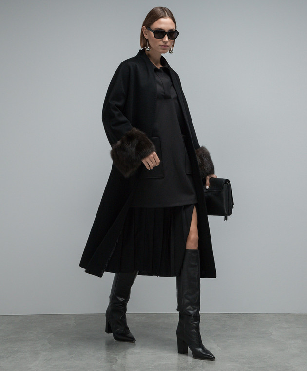 Heresis Black woolen coat with fur M39120G400 image 2