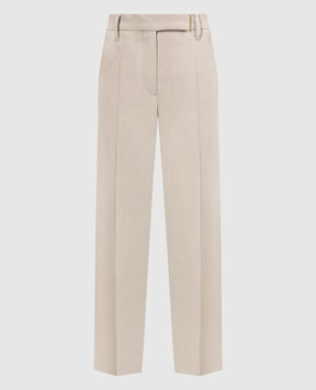 Brunello Cucinelli Бежеві штани з льоном з ланцюжком моніль з еколатуні MH579P8587