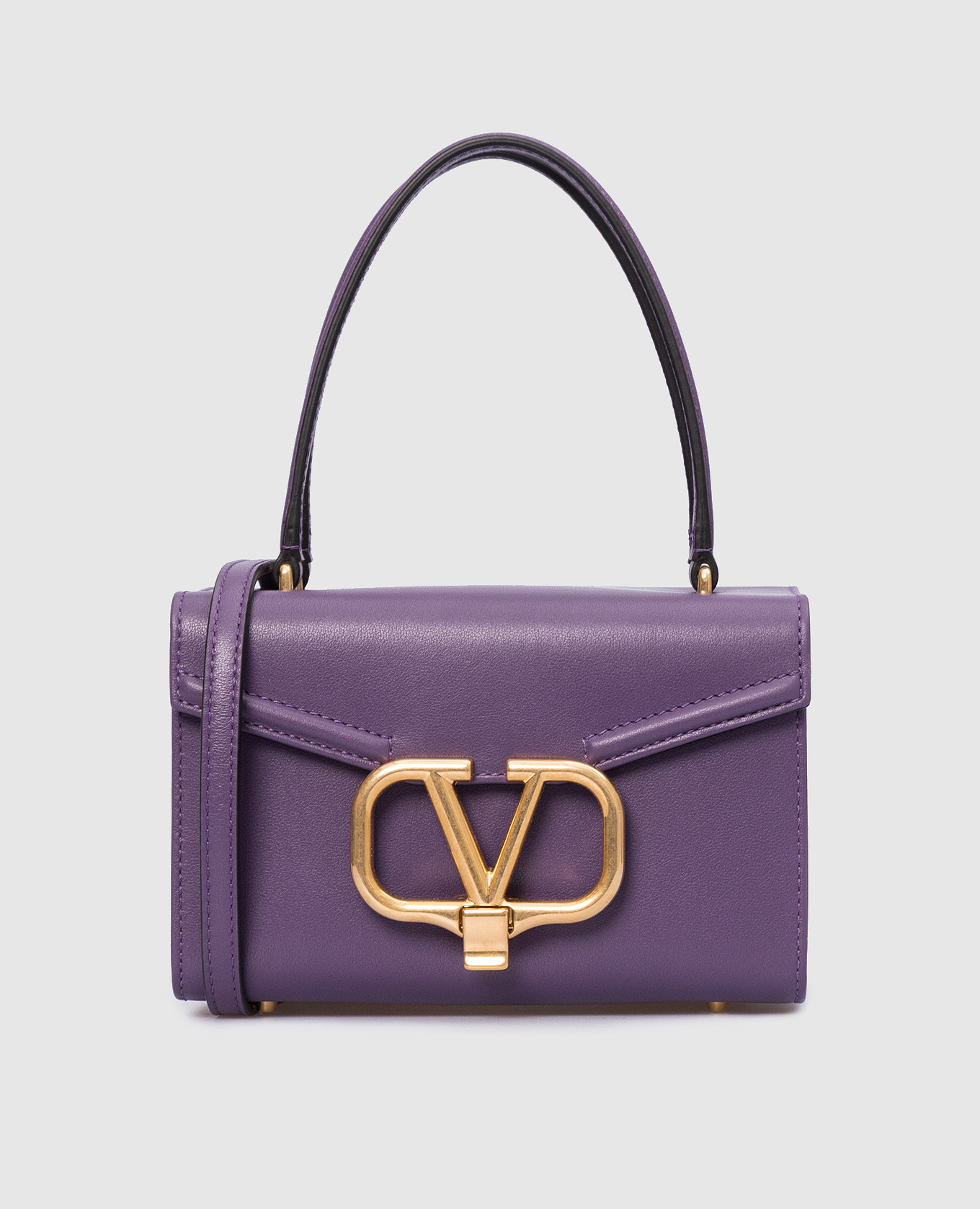 Фиолетовая кожаная сумка с эмблемой VLogo Signature