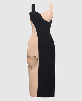 Frolov Чорна корсетна сукня міді з фігурним вирізом з кристалами 1311BKPLF23