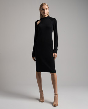 Max Mara Sportmax Черное платье Sorbona из шерсти и шелка с фигурным вырезом SORBONA