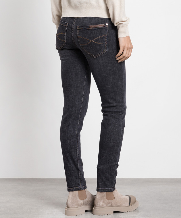 Brunello Cucinelli Black skinny jeans with monil chain MP065P5679 image 4