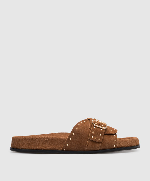 Twinset Brown suede flip flops with rivets 231TCT196