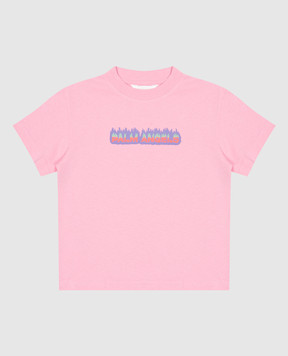 Palm Angels Детская розовая футболка с принтом логотипа Flame PGAA002S24JER00112+