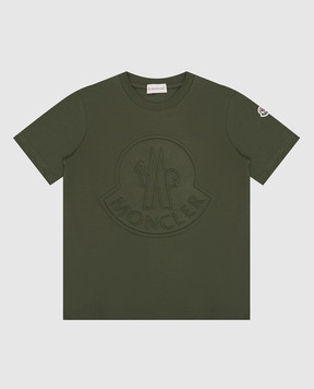 Moncler ENFANT Дитяча зелена футболка з фактурним логотипом 8C00012839071214