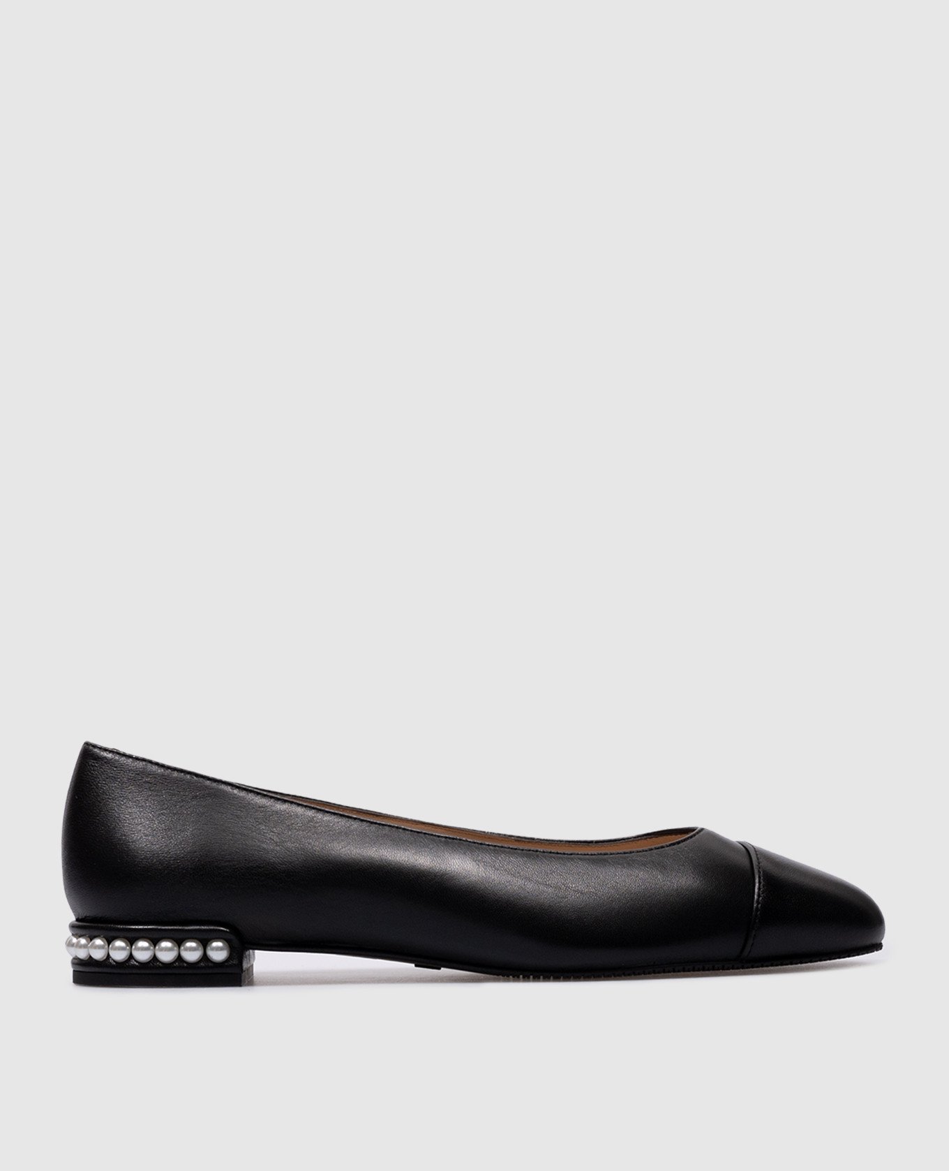 Pearl black leather ballet flats with beads