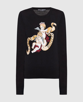 Dolce&Gabbana Черный джемпер с шерстью и шелком с узором. FX182TJAMNF