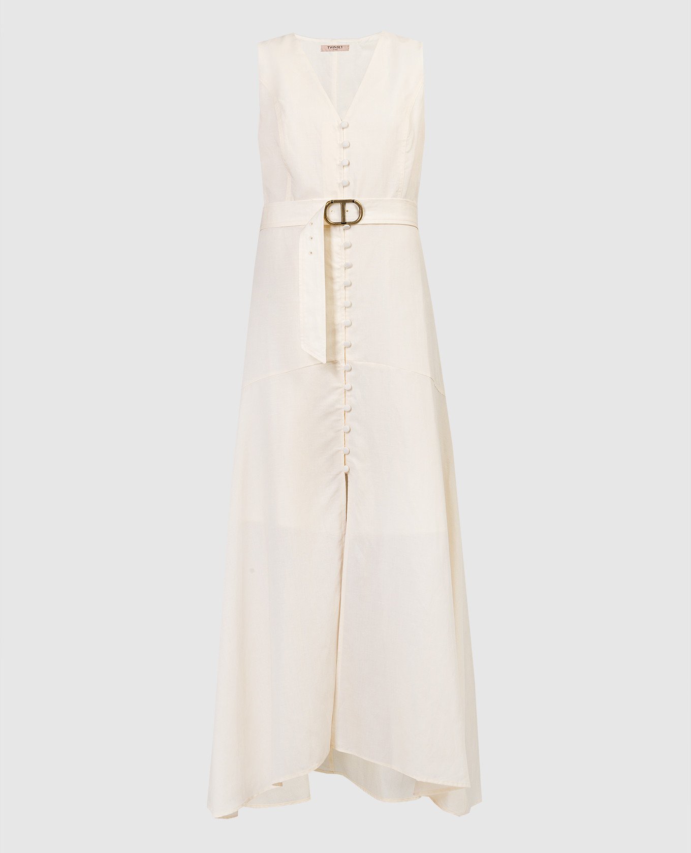 Beige linen dress with a belt