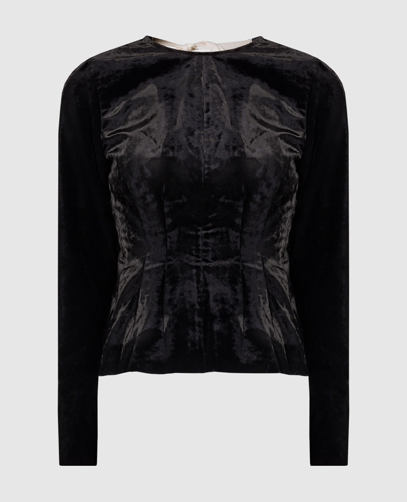 

Черная велюровая блуза с завязками, Черный, Блузы