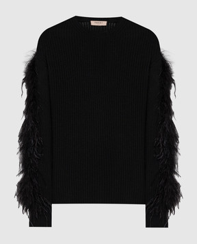 Twinset Черный свитер с перьями страуса 232TT3330