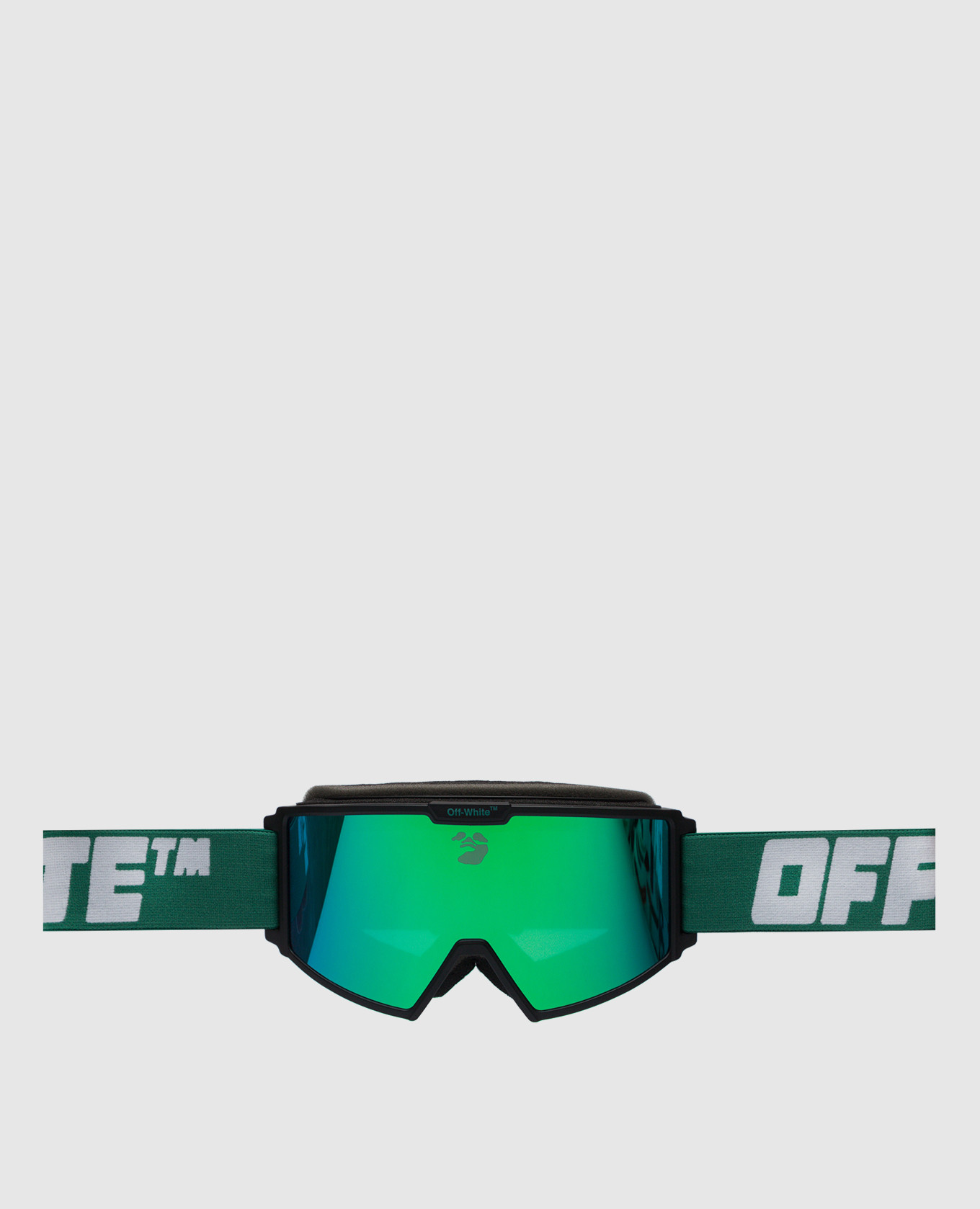Green ski goggles with logo