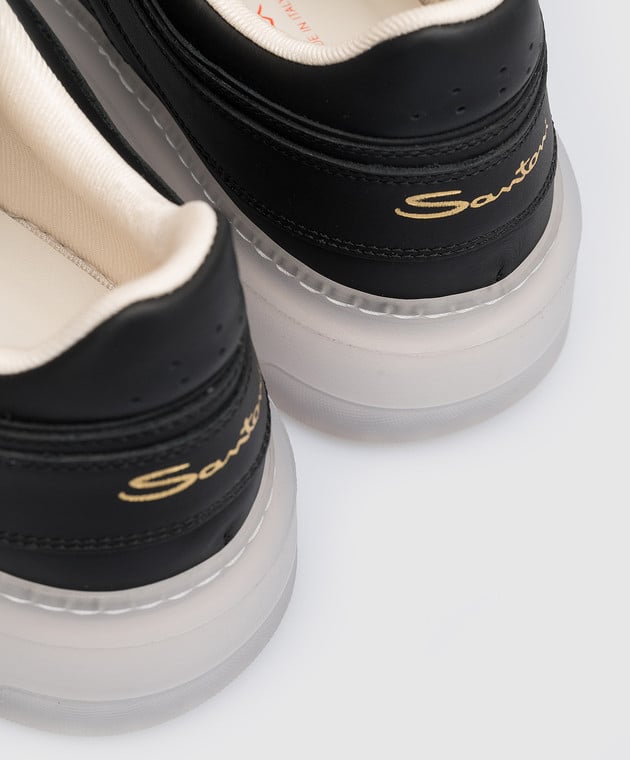 Santoni Black leather sneakers with logo WBSA61113BIAHRLE image 5