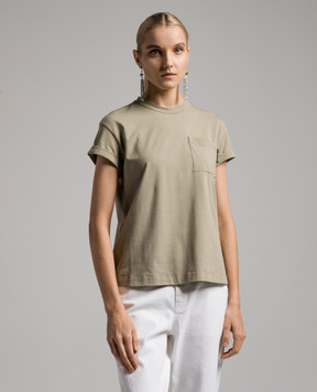 Brunello Cucinelli Футболка кольору хакі з ланцюжком моніль M0T18BB300