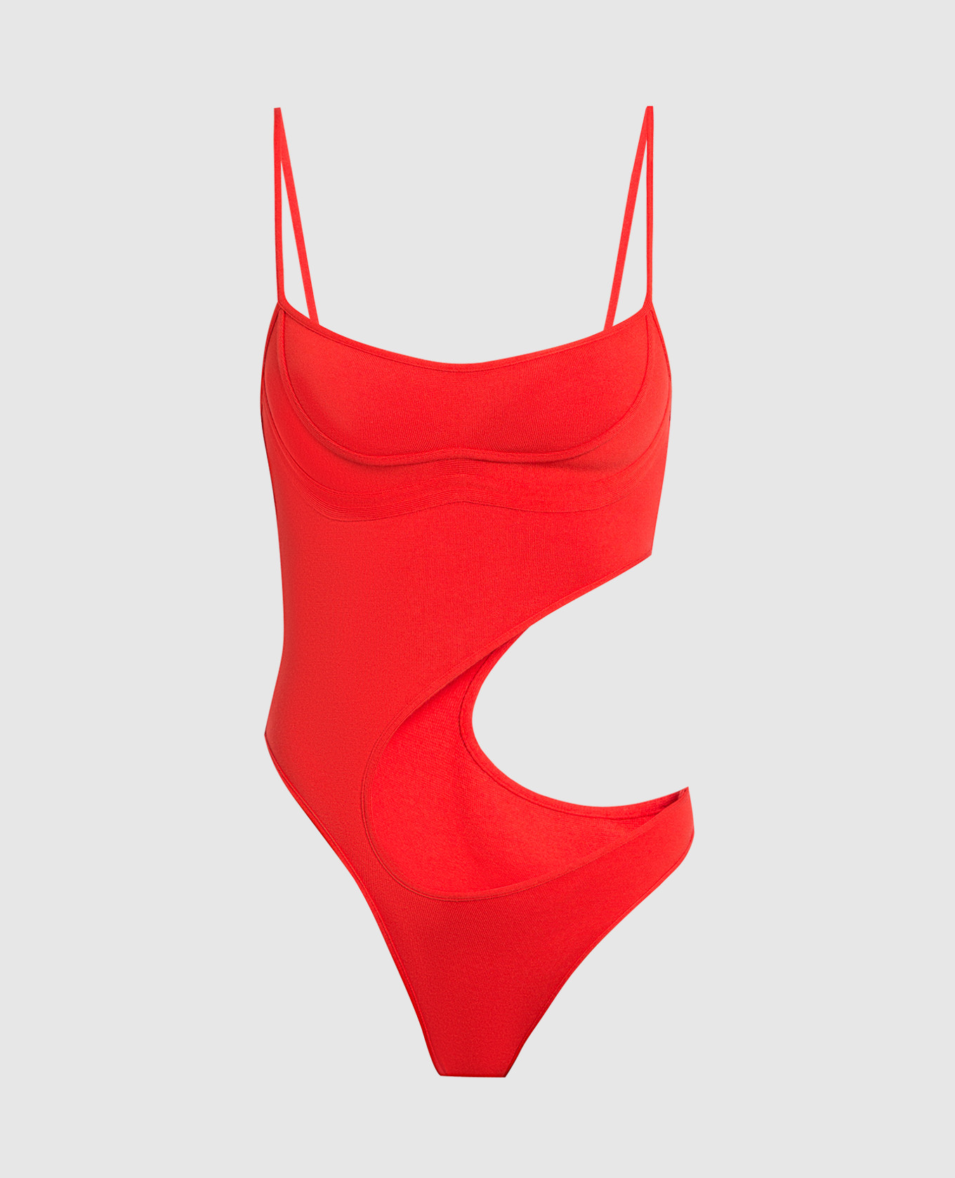Red bodysuit with curly cutouts