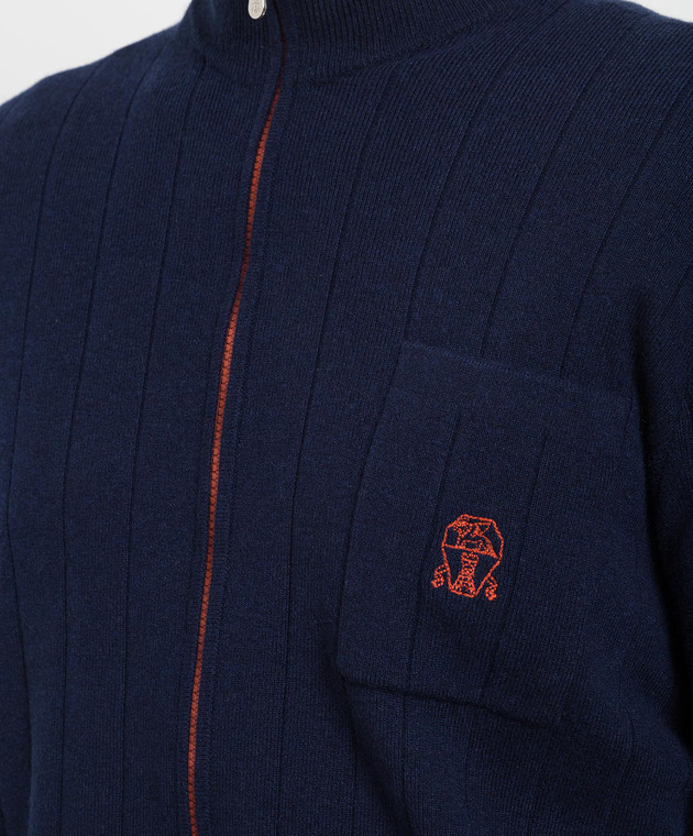 Brunello Cucinelli Темно-синій кардиган із кашеміру з вишивкою логотипу. M22201506G зображення 5