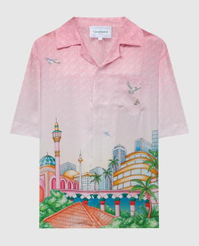 Casablanca Розовая блуза Morning City View из шелка в принт логотипа WF23SH00310