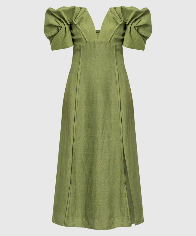 Cult gaia Зелена сукня міді з розрізом та об'ємними рукавами DR2003FL