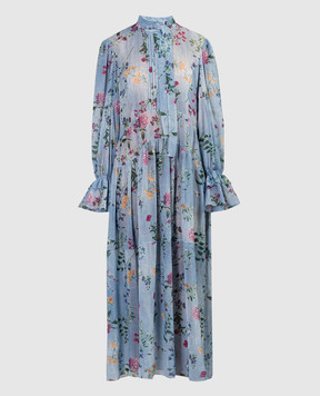 Ermanno Scervino Голубое платье макси в цветочный принт с воланами. D442Q347VYA