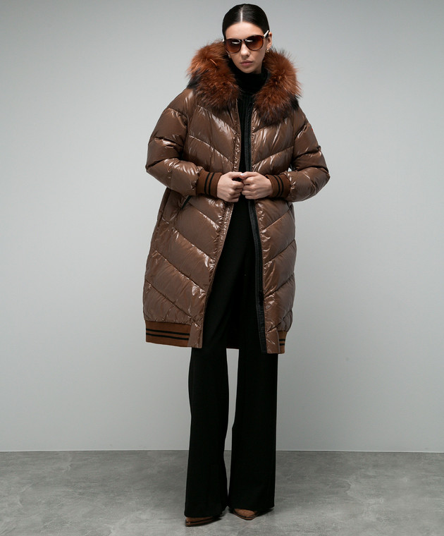 Be Florence Коричневий пуховик з хутром BE2356 зображення 3