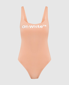 Off-White Бежевый купальник с контрастным принтом логотипом OWFA080F22JER001