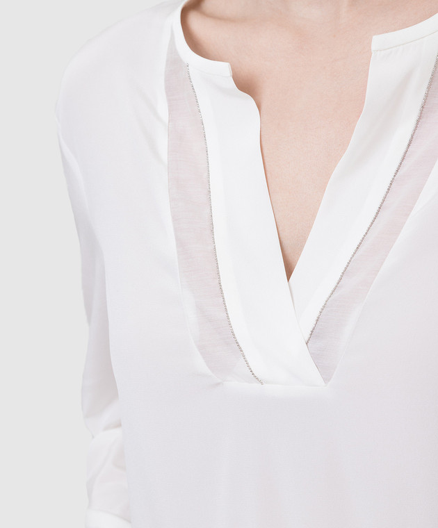Peserico Шовкова блуза з вирізом та ланцюжками S066147325A зображення 5