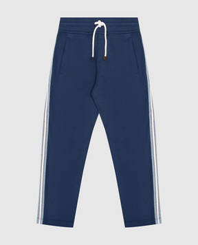 Brunello Cucinelli Children's blue sports pants with stripes B0T35E333A
