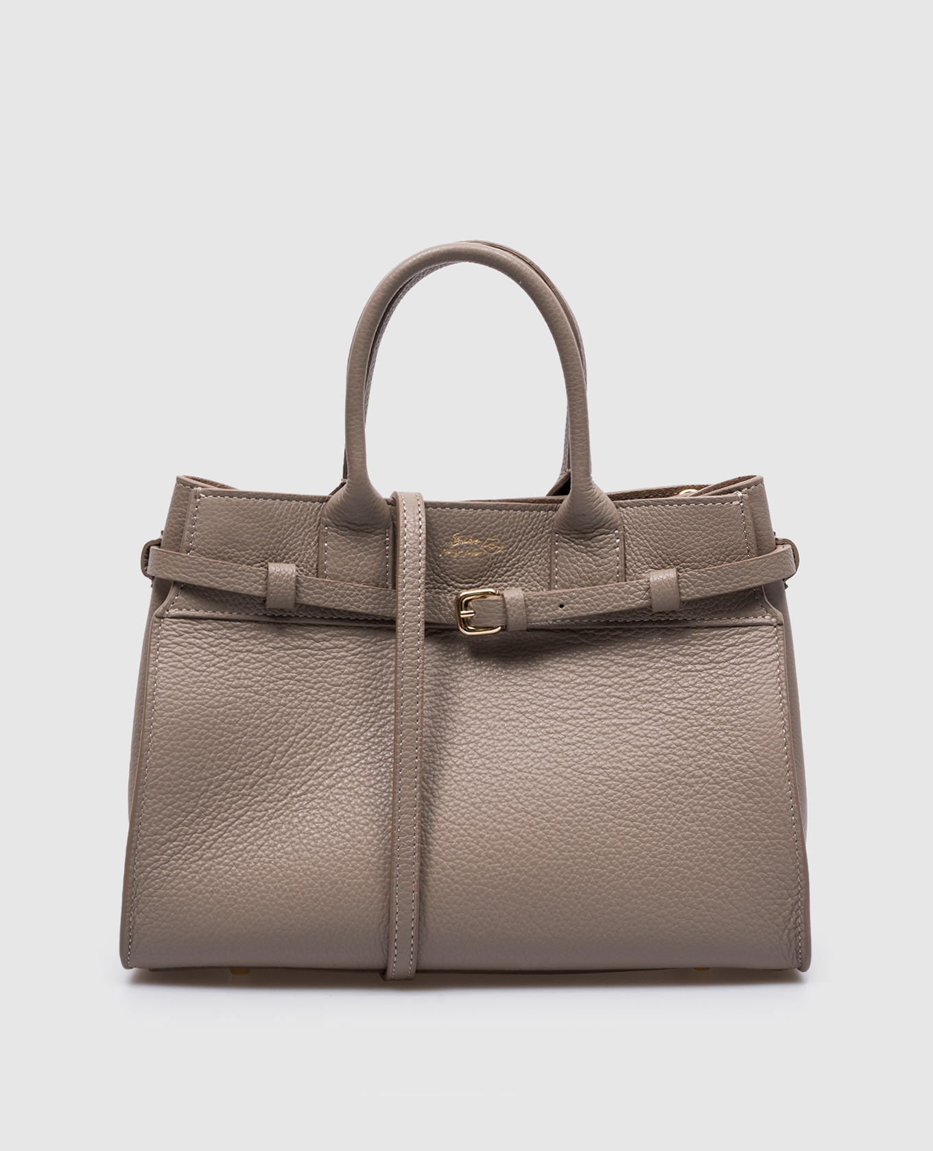Beige leather tote bag with logo