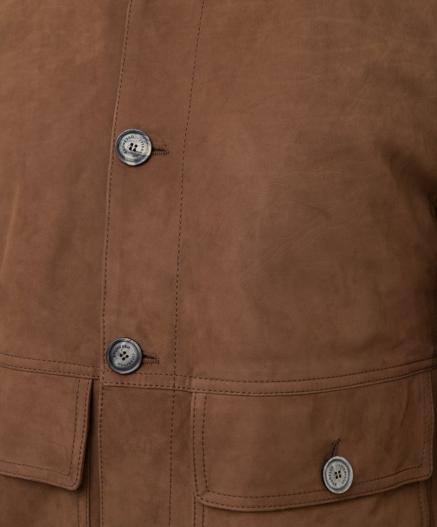 Brunello Cucinelli Коричневая кожаная куртка MPTOS1674 изображение 5