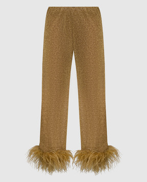 Oseree Золотые брюки Lumiеre Plumage со страусиными перьями. LPF235LUREXPLUMAGE