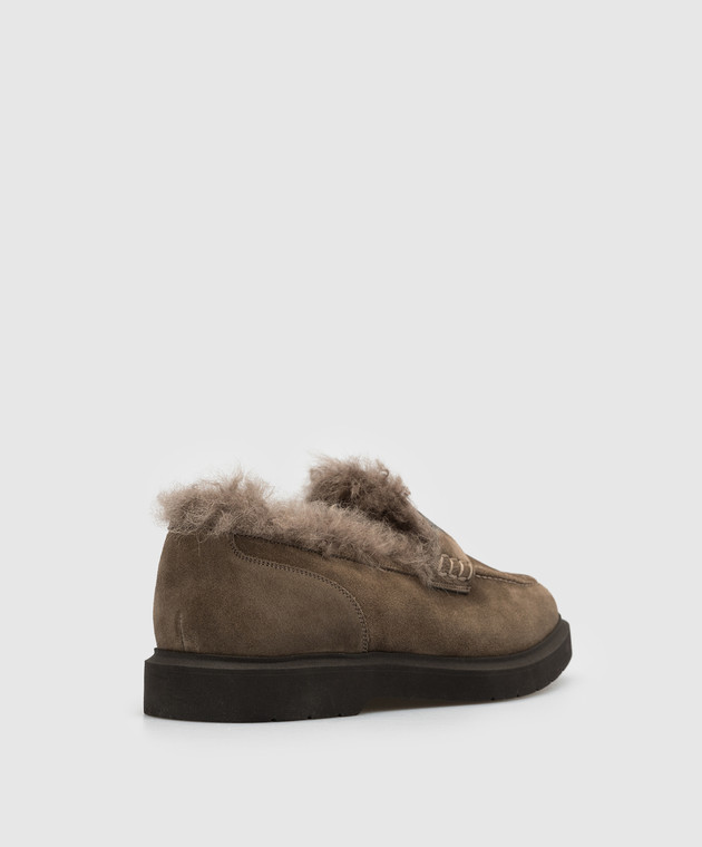 Brunello Cucinelli Коричневые замшевые лоферы на меху MZSFG2569 изображение 3